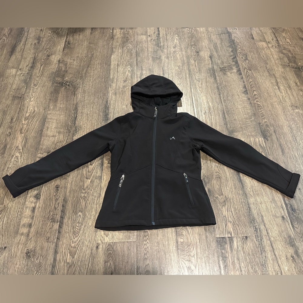 Women's size small, sport, Vertical'9, black, fitted zip-up, zip-pocket jacket.